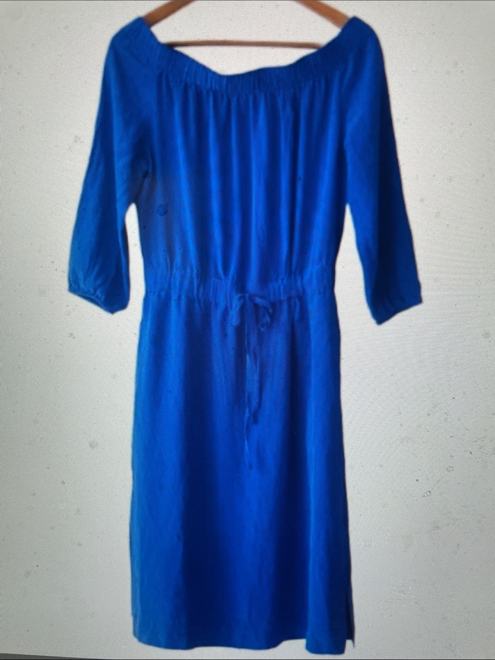 Babaton 100% silk Blue Off-Shoulder Drawstring Waist Women's Dress